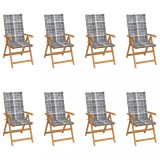 Set 8 Scaune Gradina Rabatabile Lemn Tec vidaXL + Perne, Pliabile, Reglabile 7 Pozitii, Exterior