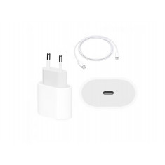 Set Incarcator Fast Charge 20W si Cablu de Date Fast Charge 1M Type-C-Lightning Compatibil cu Apple iPhone 11/12/13/14 Alb, Blister