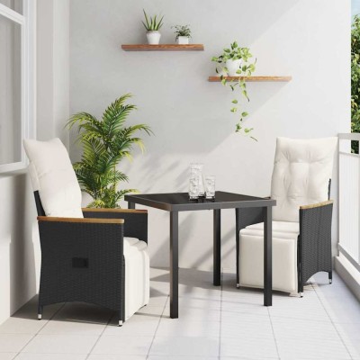vidaXL Set de masă pentru grădină cu pernă 3 pcs Negru Rattan poli foto