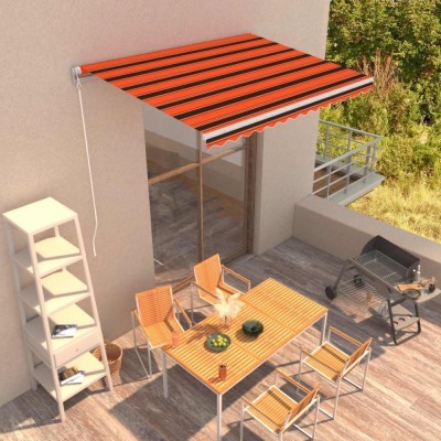 vidaXL Copertină retractabilă manual, portocaliu &amp;amp; maro, 350 x 250 cm 3051211 foto