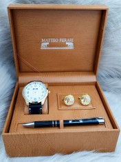 Set cadou pentru barbati Matteo Ferari, ceas, butoni, pix metalic MF026B110G foto