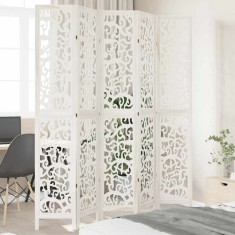 vidaXL Paravan cameră 5 panouri, alb, lemn masiv paulownia 358744