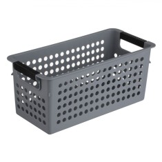 Cos Depozitare Plastic, Perforat, Manere, Capacitate 4L, Gri