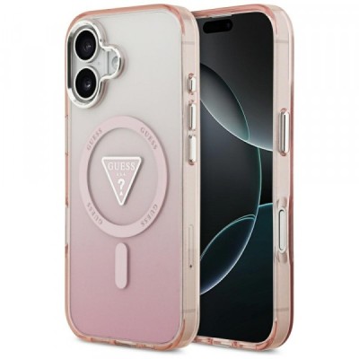Husa MagSafe pentru Apple iPhone 17, Guess, IML Gradient Triangle Logo, Roz foto