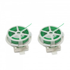 Set 2 bucati fir material plastic pentru legat pe bobina, 2 mm, cu cutit de debitare, 20 m bucata, verde