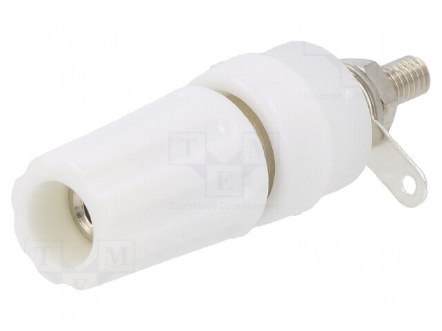 Soclu Banană 4mm 15A 250VDC Alb Nichelat Panou