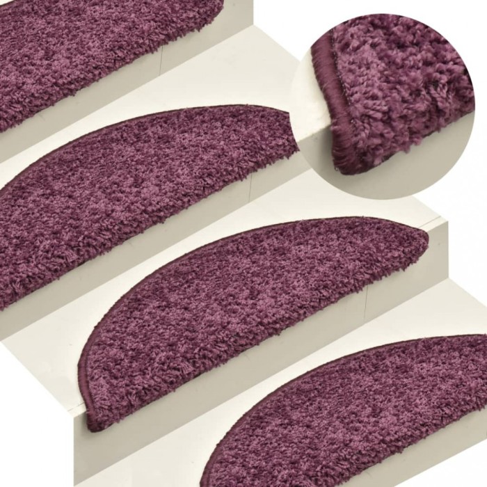 vidaXL Covorașe pentru scări, 15 buc., 65x21x4 cm, violet &icirc;nchis, semirotunde, mari
