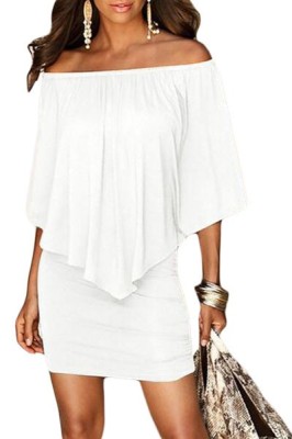 Y500-2 Rochie scurta casual cu model suprapus si umerii goi foto
