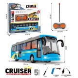 Cumpara ieftin Autobuz cu telecomanda, 5 functii, lumini, incarcare USB, 21 cm, albastru