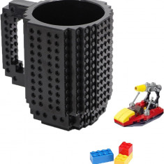 Cana neagra design LEGO, 350ml, din PVC, Cadoul perfect, Creativa, Moderna