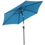 Outsunny Umbrelă de Grădină &Icirc;nclinabilă cu Manivelă, Tijă și 6 Spițe, &Oslash;2.6x2.4 m, Albastru | Aosom Romania