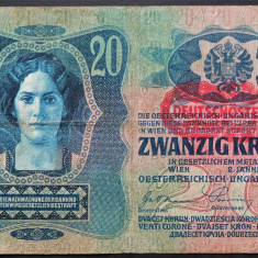 Bancnota ISTORICA 20 COROANE - AUSTRO-UNGARIA (AUSTRIA), anul 1913 *cod 190