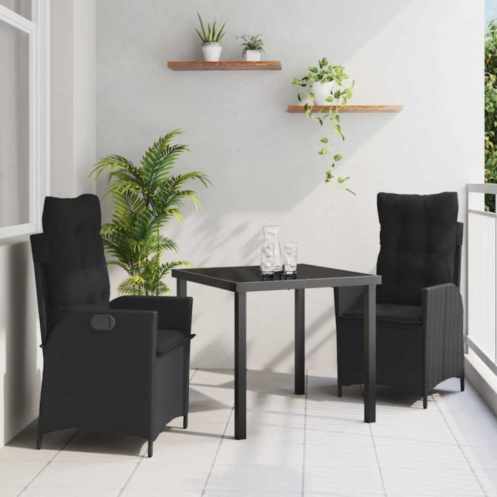 vidaXL Set de masă pentru grădină 3 pcs Negru poliratan 3380484