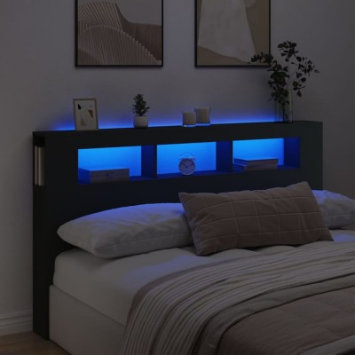 vidaXL Tăblie de pat cu LED, negru, 180x18,5x103,5 cm, lemn foto