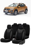 Cumpara ieftin Set huse scaune din piele si textil compatibile Dacia Sandero Stepway (2020-2025) Negru+Albastru