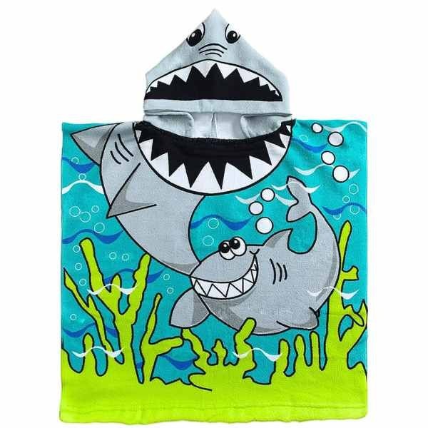 Prosop de Baie Mercaton, Pentru Copii, Tip Halat, din Microfibra, Model cu Rechin, 250 g/m&sup2;, 58 x 57 cm