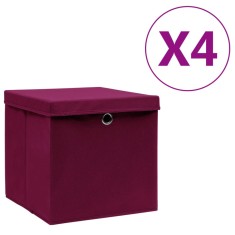 vidaXL Cutii depozitare cu capac, 4 buc., roșu &icirc;nchis, 28x28x28 cm