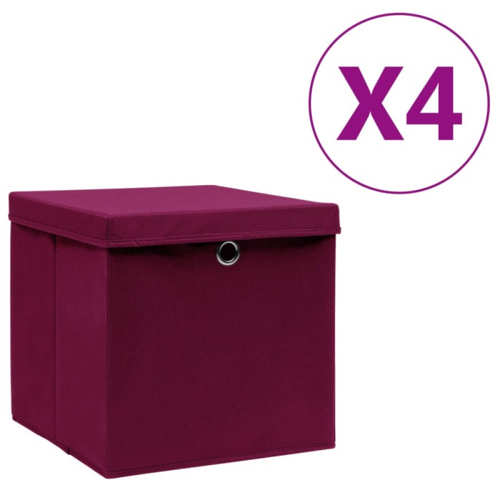 vidaXL Cutii depozitare cu capac, 4 buc., roșu &icirc;nchis, 28x28x28 cm 325200
