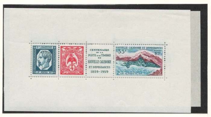 Noua Caledonie 1960 Mi 370 , 374, 376 bl 2 MNH - 100 de ani de timbre