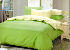 Lenjerie de pat pentru o persoana cu husa elastic pat si fata perna dreptunghiulara, Sicilia, bumbac satinat, gramaj tesatura 120 g mp, Verde foto