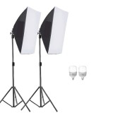 Cumpara ieftin Kit de 2 softboxuri, 2 trepiezi reglabili 200 cm, 2 becuri LED 25W