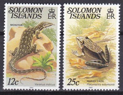 DB1 Fauna Marina Ins. Solomon 1982 Reptile Soparla Broasca 2 v. MNH foto