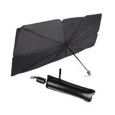 Parasolar auto pliabil tip umbrela, Negru/Argintiu, 145 x 79 cm