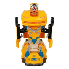 Robot multifunctional 2 in 1 care se transforma in masina galbena cu lumini si sunet, din plastic, pentru copii, ATS + 3 ani