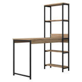 Birou cu biblioteca Tirion melamina sonoma - negru metal 120x55x150cm