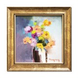Cumpara ieftin Tablou inramat pictat manual, Anemone, 25x25cm ulei pe panza in cutit efect 3D, Geo Ungureanu