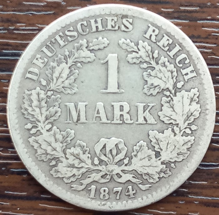 (A361) MONEDA DIN ARGINT GERMANIA - 1 MARK 1874, LIT. F, NECURATATA