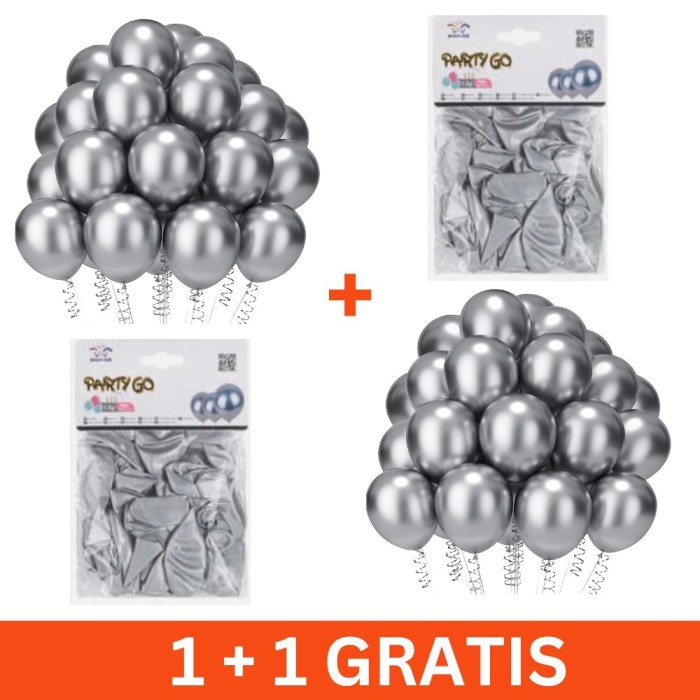 Set 50 baloane petrecere argintii, metalizate, 25cm, 1+1 gratis