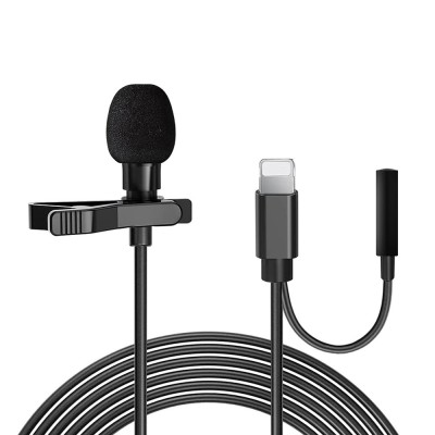 Microfon tip lavaliera, cu fir, Lightning - Jack 3.5 mm, lungime cablu 1.5 m, negru foto