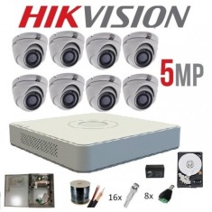 Kit complet 8 camere supraveghere interior 5MP TURBOHD HIKVISION 20 m IR, sursa backup, accesorii, HDD 2 TB SafetyGuard Surveillance foto