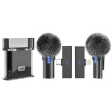 Set 2 Microfoane Lavaliera Profesionale CRISTALIS SALE&trade;, Cu Accesorii Full, Design Unic Cu Magnet, Mufe Type C si Lightning , Reducere zgomot DSP, Afi