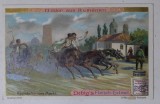 ROMANIA , INTOARCEREA DE LA TARG , CARTOLINA DE RECLAMA LA PRODUSUL GERMAN &#039; LIEBIG FLEISCH EXTRACT &#039; , CROMOLITOGRAFIE , TEXT IN LB. GERMANA , CCA ,