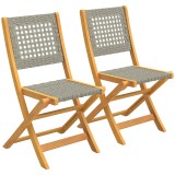 Outsunny Set de 2 Scaune de Grădină din Ratan PE, Scaune Pliabile de Exterior, Structură din Lemn de Salc&acirc;m, pentru Balcon, Terasă, Suport p&acirc;nă la 160