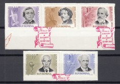 ROMANIA 1963 LP 566 MARI ANIVERSARI CULTURALE SERIE/FRAGMENT STAMPILA PRIMA ZI A EMISIUNII foto