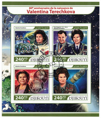 DJIBOUTI 2017 - Cosmonautica, Tereshkova,aniv. /set complet - colita + bloc foto