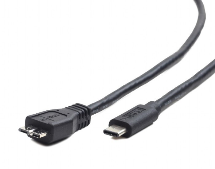CABLU alimentare si date GEMBIRD, pt. smartphone, USB 3.0, USB-B (T) la USB Type-C (T), 1m, conectori auriti, max. 18W, negru, &amp;quot;CCP-USB3-mBMCM-1M