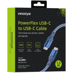 Innostyle Powerflex Usb-C Cablu De &Icirc;ncărcare Rapidă Pentru Iphone Samsung 3A 60W Kevlar 2M Albastru