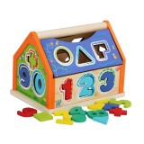 Jucarie din lemn, casuta de sortat forme geometrice si cifre