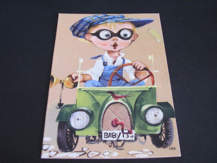 Carte Poștală Vintage Copil &icirc;n Mașinuță &quot;BABY 13&quot; - Ilustrație Retro, posibil Anii &#039;50-&#039;60