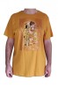 Tricou unic, Unisex pictat manual de RavariuArt, dupa &quot;Sarutul&quot; de Gustav Klimt, marime XXL, Casual, Mustar, Pictat de mana