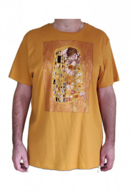 Tricou Pictat manual de catre noi, RavariuArt, dupa &amp;quot;Sarutul&amp;quot; de Gustav Klimt XL foto