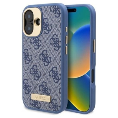Husa pentru iPhone 16 Plus - Guess Hardcase 4G Logo Plate MagSafe (GUHMP16MU4GPRB) - Blue foto