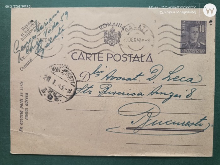 carte postala Romania Regala , corespondenta avocateasca