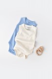Set 2 body-uri fara maneci bebe unisex -100% bumbac organic - Ecru Bleu, BabyCosy (Marime: 12-18 Luni)