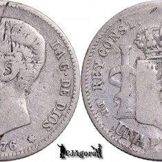 1876 D-EM, 1 Peseta - Alfonso al XII-lea - Regatul Spaniei | KM 672