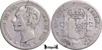 1876 D-EM, 1 Peseta - Alfonso al XII-lea - Regatul Spaniei | KM 672 foto